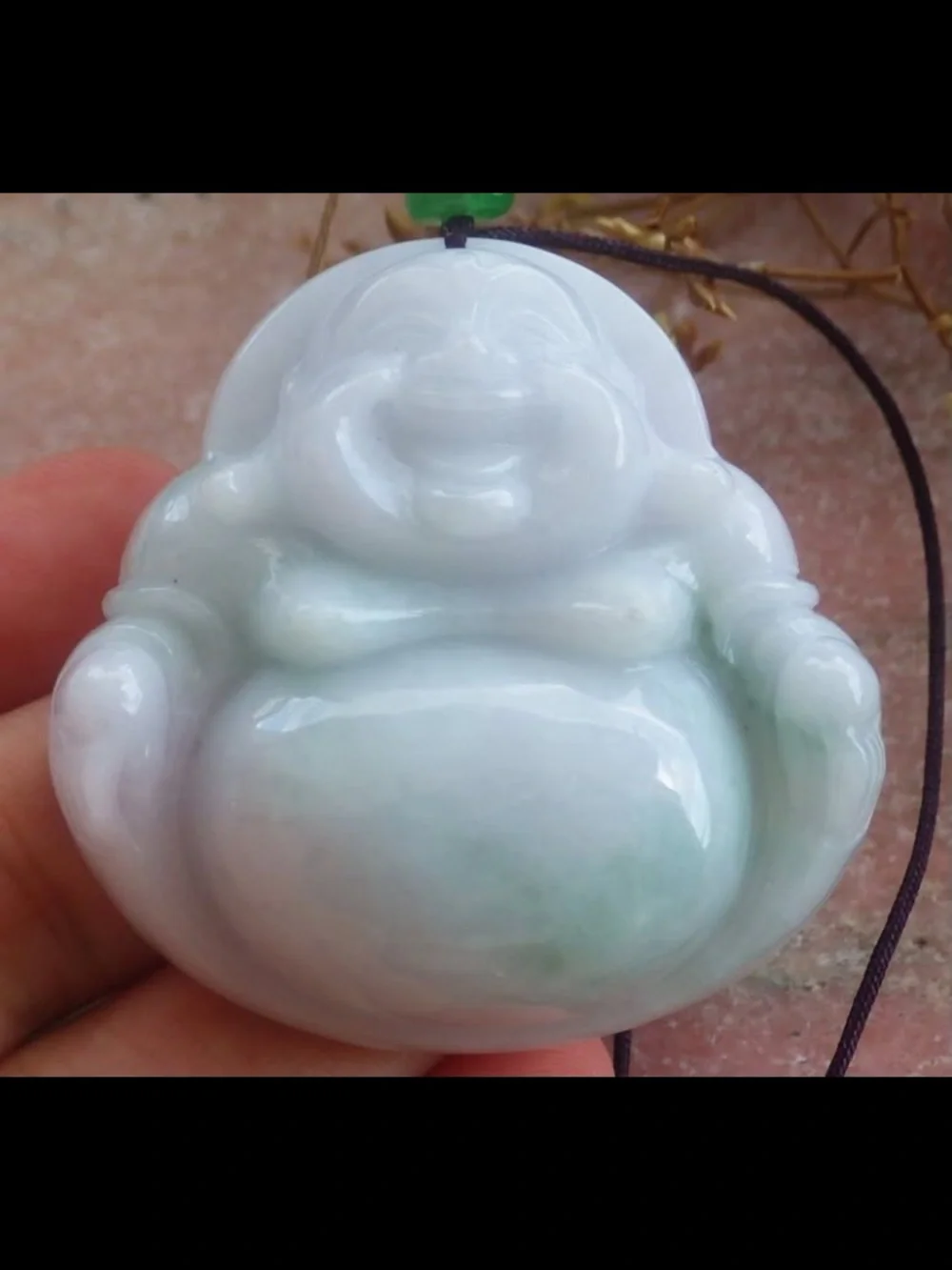 Milk white green certificate jadeite jade laughing Buddha pendant happiness